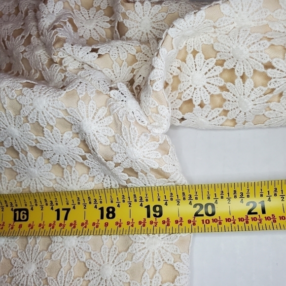 Talbots Womens Open Front Jacket Beige/White Lace Overlay 3/4 Sleeve Size 12P - Picture 11 of 14